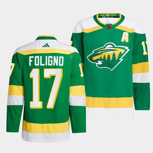 Mens Minnesota Wild #17 Marcus Foligno Green 2022-23 Reverse Retro Stitched Jersey->minnesota wilds->NHL Jersey